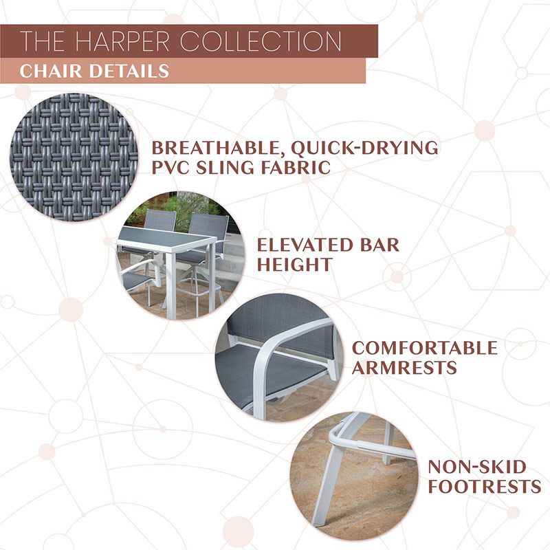 Mod Furniture Harper 4 Sling Bar Chairs and Glass Bar Table High Dining Set