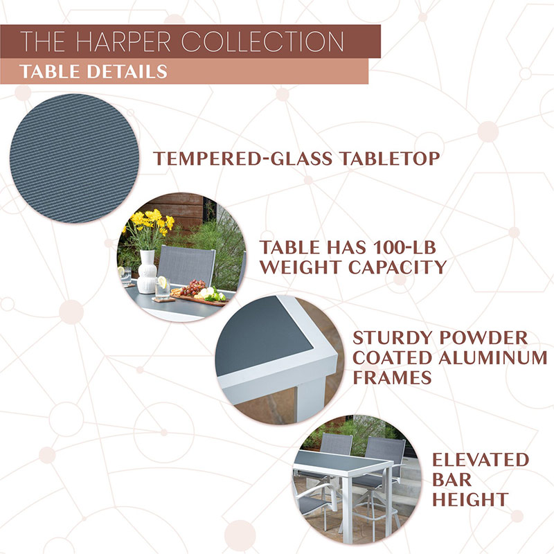 Mod Furniture Harper 4 Sling Bar Chairs and Glass Bar Table High Dining Set