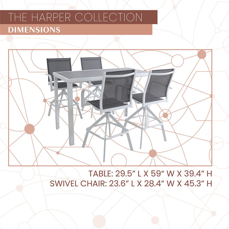 Mod Furniture Harper 4 Sling Bar Chairs and Glass Bar Table High Dining Set