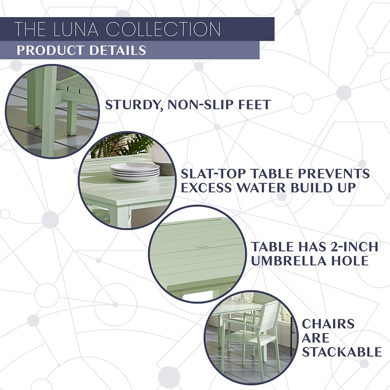 Mod Furniture Luna 5 Piece Slat Dining Set-Mint