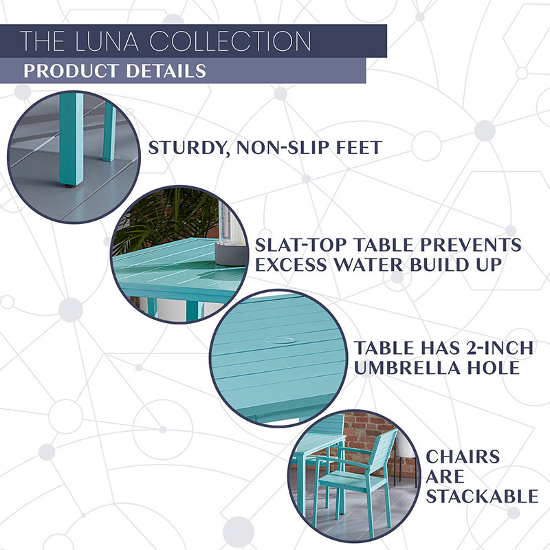 Mod Furniture Luna 5 Piece Slat Dining Set-Teal