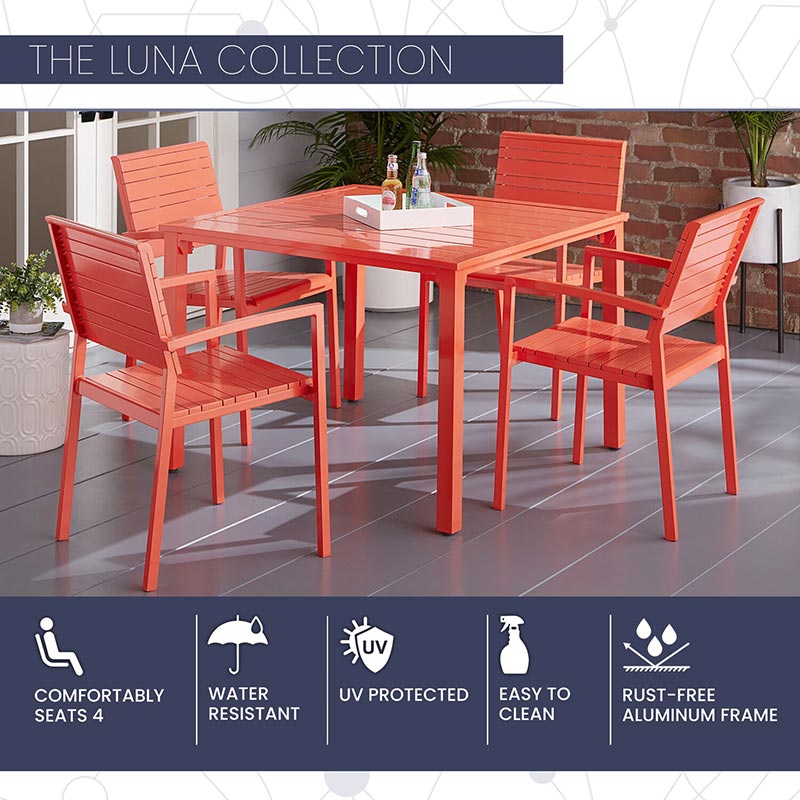 Mod Furniture Luna 5 Piece Slat Dining Set-Coral