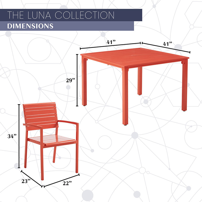 Mod Furniture Luna 5 Piece Slat Dining Set-Coral