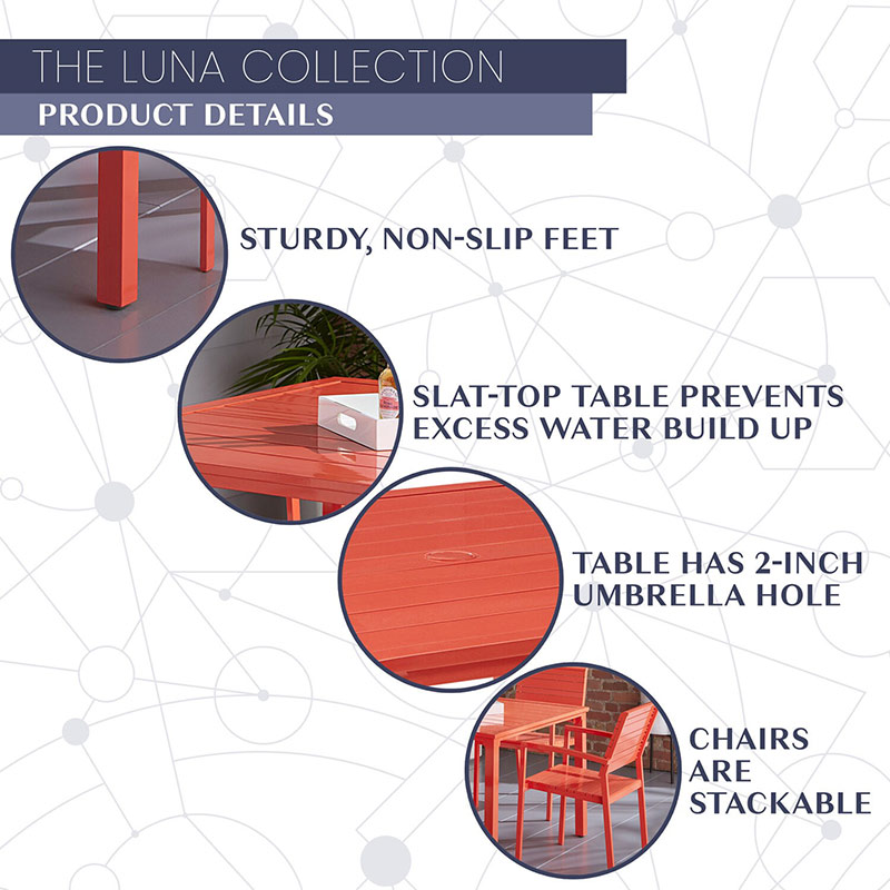 Mod Furniture Luna 5 Piece Slat Dining Set-Coral