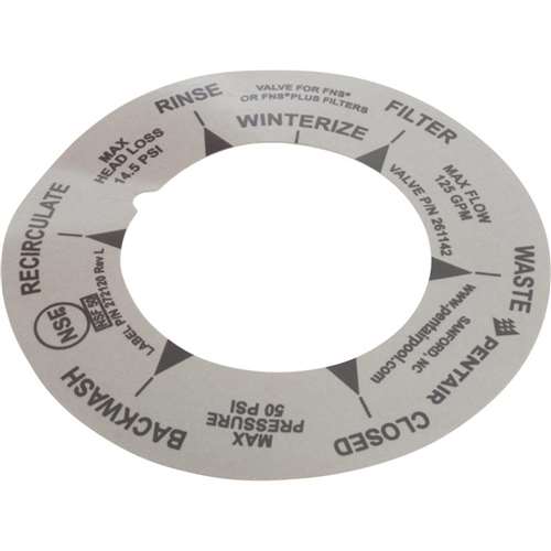 Pentair 272120 Hi Flow DE Valve Label