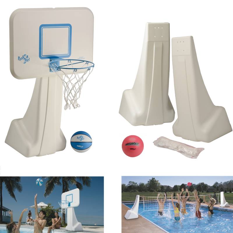 Dunn-Rite Pool Sport Stainless Basketball and Volleyball Combo Set 1