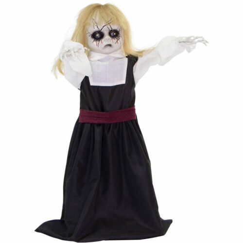Haunted Hill Farm HHGIRL-3FLS 34'' Animated Standing Blond Girl in Dress