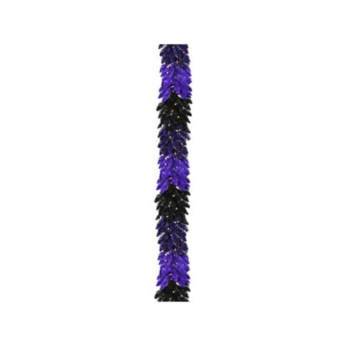 Haunted Hill Farm HH072TINGL-5MLT 6' Black and Purple Tinsel Garland with Lights