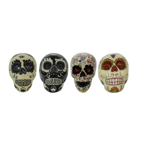 Haunted Hill Farm HHDODSKL2-SET4 Set of 4 Day of the Dead Skulls