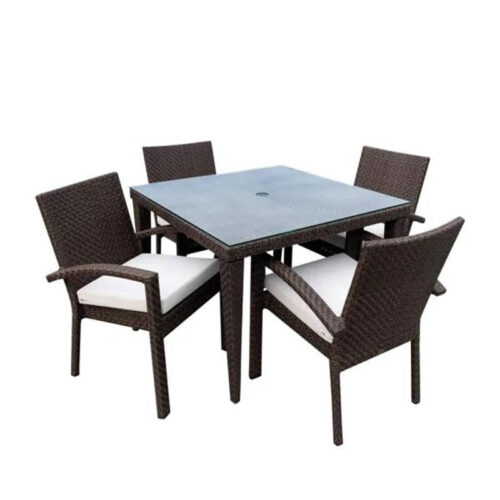 Hospitality Rattan Soho 5-Piece Square Dining Arm Chair Set