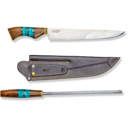 Brazilian Flame 10" Green Traditional Line Stainless Steel Knife 3mm with Sharpener and w/Case Rib Set 1