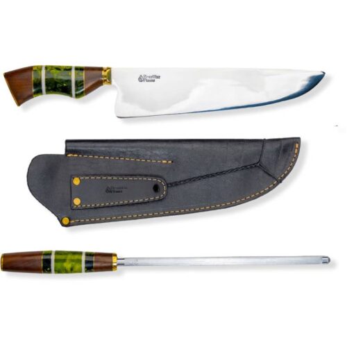 Brazilian Flame 10" Picanha Green Rumpsteak Traditional Set Stainless Steel 3mm Knife and Sharpener 1