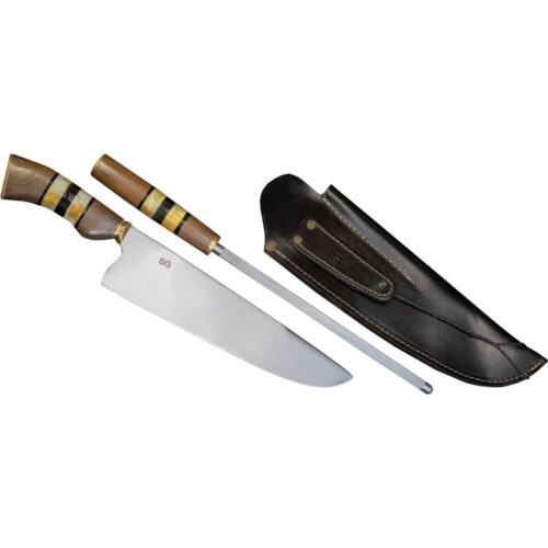 Brazilian Flame 10" Picanha Rumpsteak Traditional Set Stainless Steel 3mm Knife and Sharpener 1