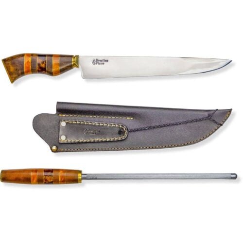 Brazilian Flame 10" Yellow Traditional Line Stainless Steel Knife 3mm with Sharpener and w/Case Rib Set 1