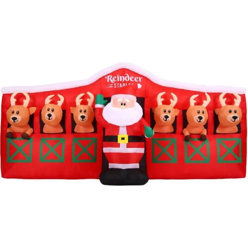 Christmas Time 4 Inflatable Santa in Reindeer Stable with Lights 1