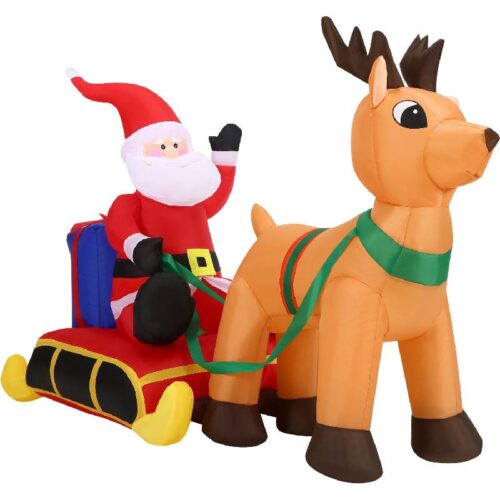 Christmas Time 4 Inflatable Santa in Sleigh and Reindeer with Lights 1