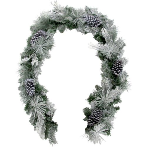 Fraser Hill Farm 6' Mixed Pine and Pinecone Snowy Garland 1