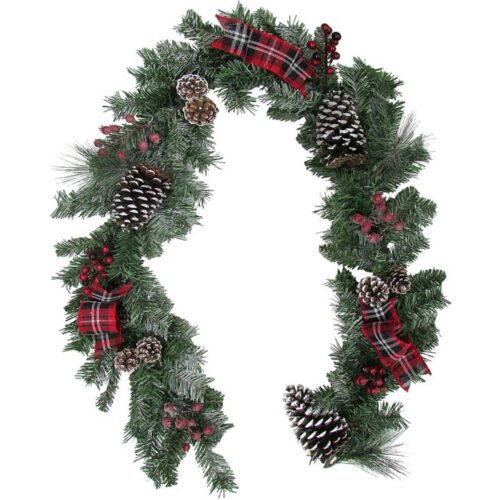 Fraser Hill Farm 6' Snowy Pineonce and Red Berry Garland on Mixed Pine 1
