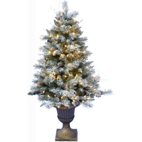 Fraser Hill Farm 4.5' Porch Tree with Gold Pedestal Pot and Warm White LED Lights 1