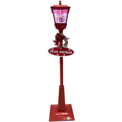 Fraser Hill Farm 71" Square Street Lamp Snowy Santa with Let It Snow and Feliz Navidad Music 1