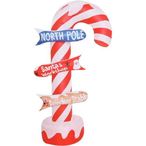 Fraser Hill Farm 6 Inflatable Direction Sign Candy Cane with Lights 1