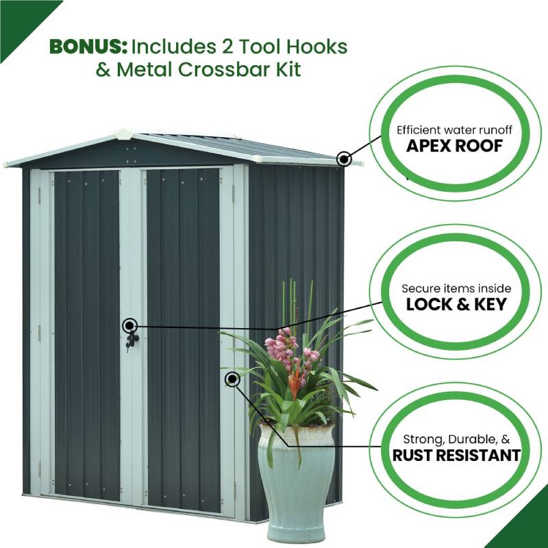 Hanover HANAPEXSHD-GW Galvanized Steel APEX Patio Storage Shed 3 x 5 x 6 5