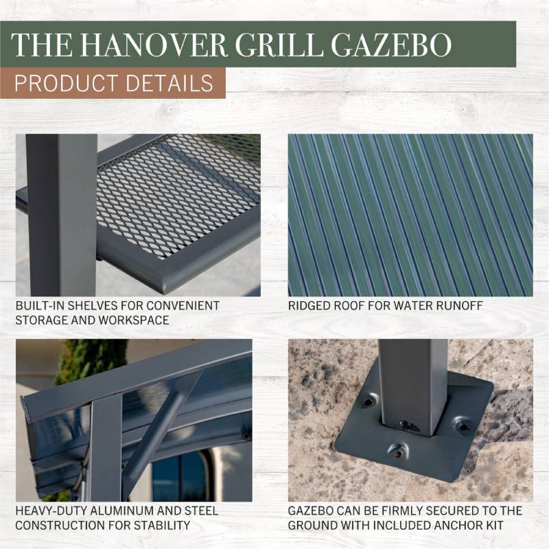 Hanover HANGRGAZ-GRY Grill Gazebo 90" x 59" x 90" 3
