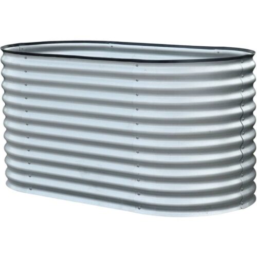 Hanover HANOVGB-1SLV Galvanized Steel Oval Round Raised Planter Bed 63 x 31 x 32 1