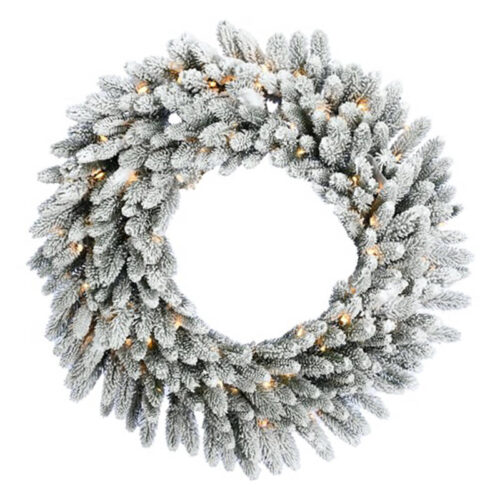 Fraser Hill Farm 24" Icy Frost Snow Flocked Wreath with Warm White LED Lights