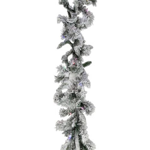 Fraser Hill Farm 9' Mountain Pine Flocked Garland with Multi-Colored Lights