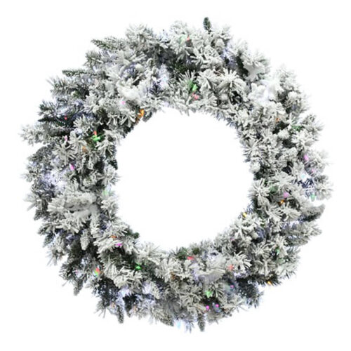 Fraser Hill Farm 24" Mountain Pine Flocked Wreath with Multi-Colored Lights
