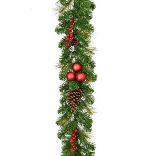 Fraser Hill Farm Joyful 9' Garland with Berries and Ornaments