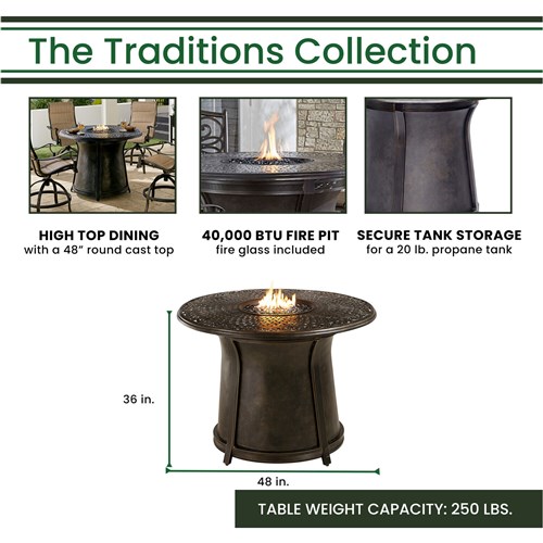 Traditions 5 Piece High Top Fire Pit Dining Set - Image 4