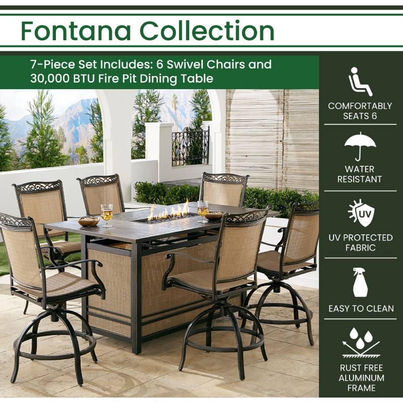 Hanover Fontana 7pc Fire Pit Dining Set 3