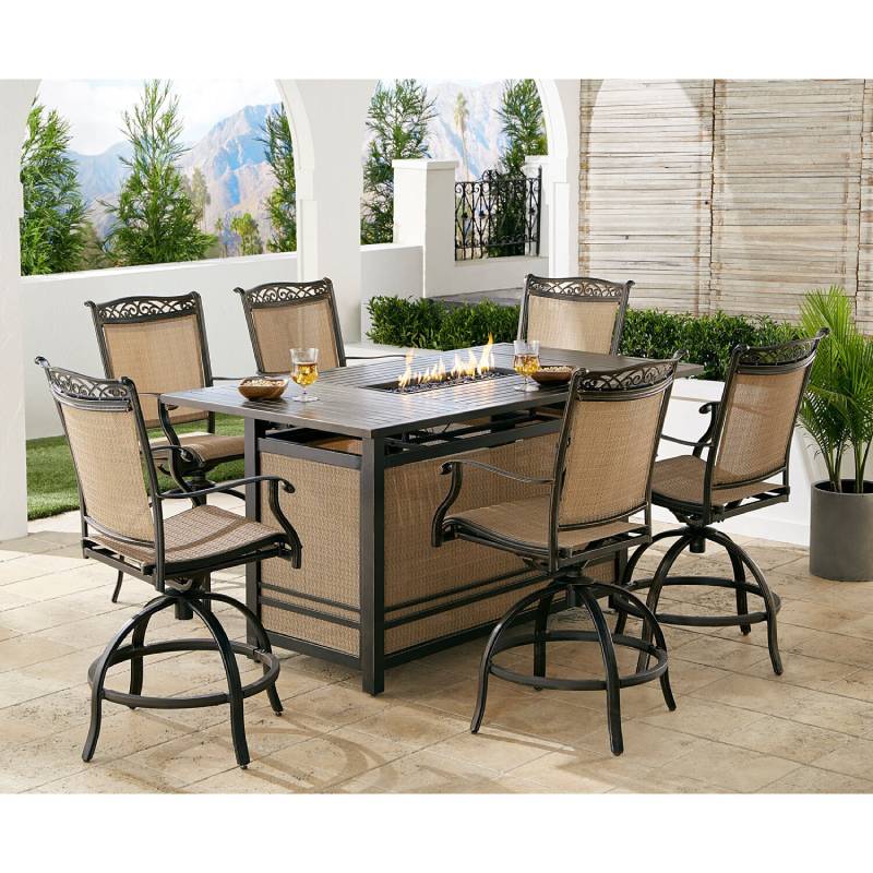 Hanover Fontana 7pc Fire Pit Dining Set 7