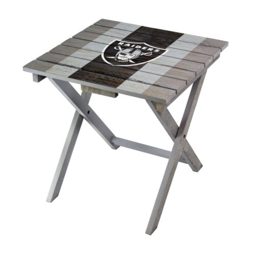 Add style and convenience to your patio or backyard with this wooden Las Vegas Raiders folding adirondack table. Made of solid, high quality pine wood, this table features your favorite team's logo and folds away for easy storage and transportation. With its classic slatted design, this table looks great on its own or as an accent piece next to your Adirondack chair. This product is officially licensed by the NFL.