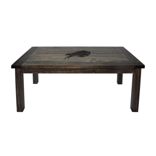 This Buffalo Bills Reclaimed Coffee Table features your favorite team's logo to bring team spirit to any living space. Made of solid pine wood. The table looks great holding drinks and snacks in your fan cave in your living room. Pair this with a team side table to complete your room! This product is officially licensed by the NFL.