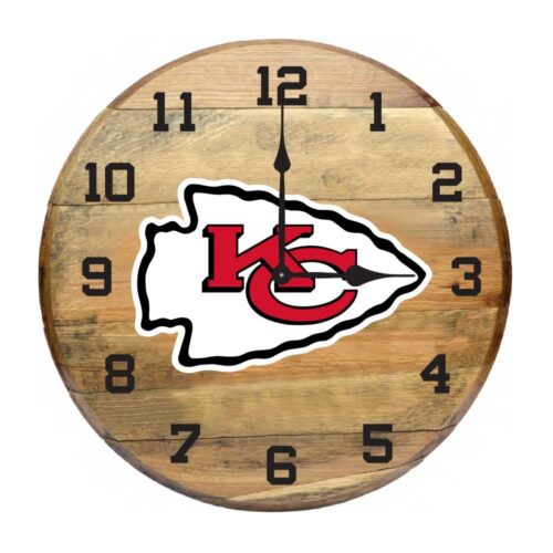 Imperial Kansas City Chiefs Oak Barrel Clock