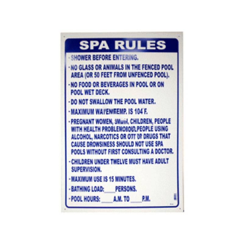PoolStyle PS256 FL-4 VERTICAL Spa Rules Sign